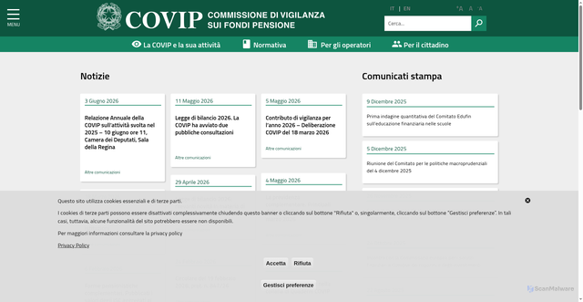 Security scan screenshot of https://www.covip.it