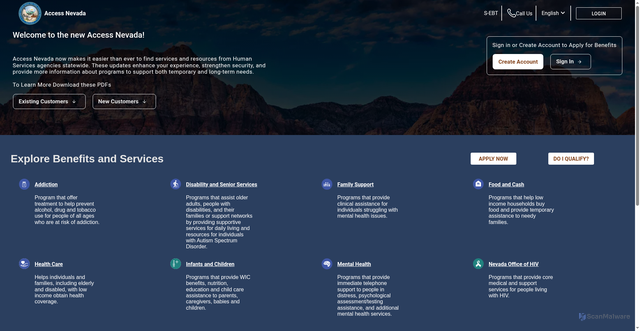 Security scan screenshot of https://accessnevada.nv.gov/
