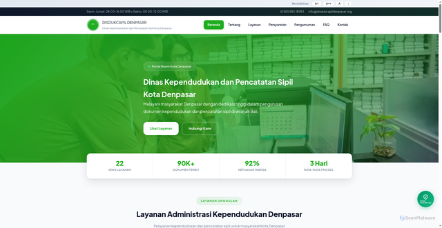 Security scan screenshot of http://disdukcapildenpasar.org/