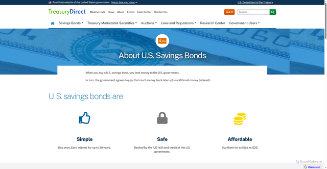 Security scan screenshot of https://treasurydirect.gov/savings-bonds/