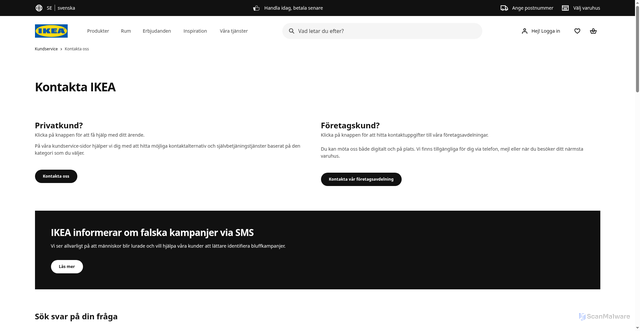 Security scan screenshot of https://www.ikea.com/se/sv/customer-service/contact-us/