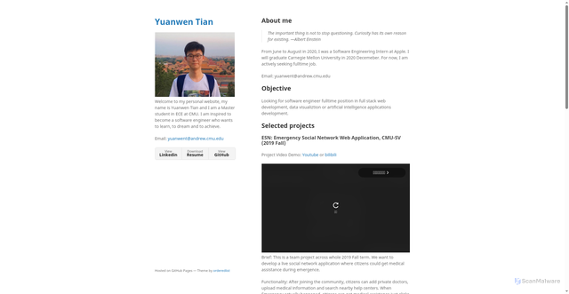 Security scan screenshot of https://yuanwentian.github.io