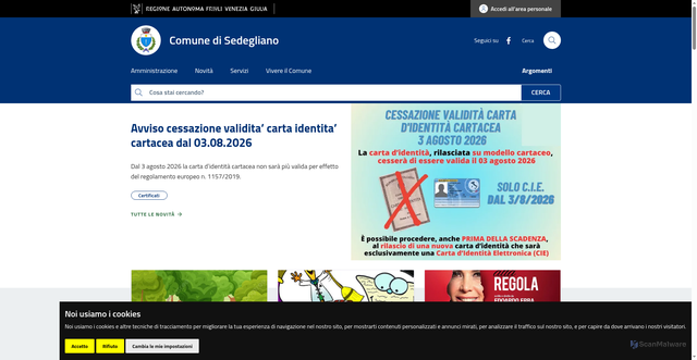 Security scan screenshot of https://www.comune.sedegliano.ud.it/