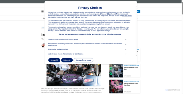 Security scan screenshot of https://www.bizbash.com/experiential-marketing/industry-innovators-2026-peacock