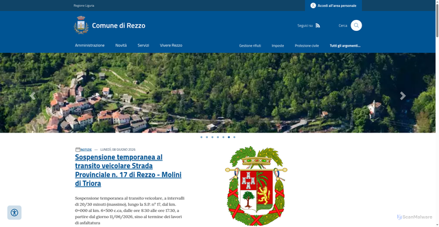 Security scan screenshot of https://www.comune.rezzo.im.it