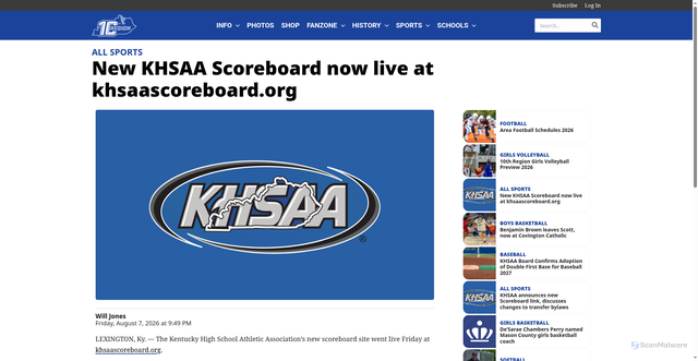 Security scan screenshot of https://10thregion.com/new-khsaa-scoreboard-now-live-at-khsaascoreboard-org/