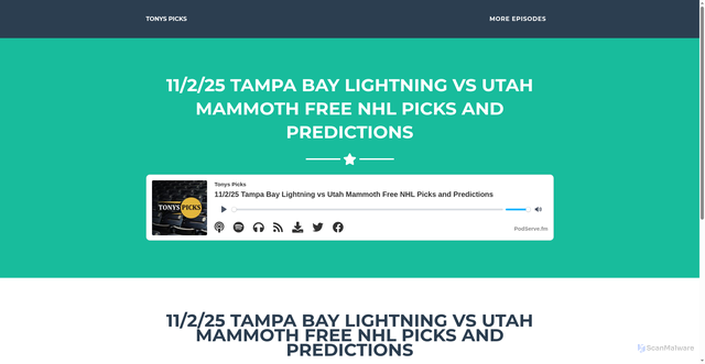 Security scan screenshot of https://www.podserve.fm/series/website/tonys-picks,2577/208609