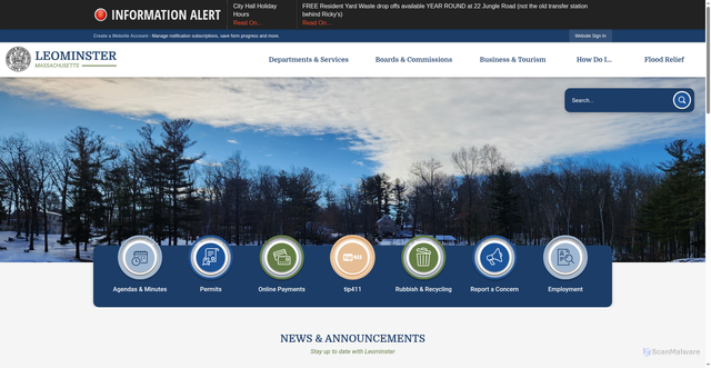 Security scan screenshot of https://leominster-ma.gov/