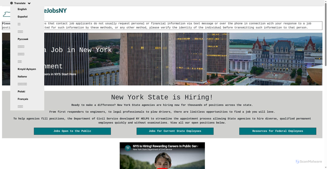 Security scan screenshot of https://www.statejobsny.com/