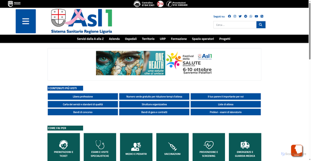Security scan screenshot of https://www.asl1.liguria.it/