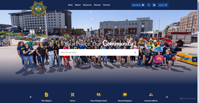 Security scan screenshot of https://reno.gov/police/