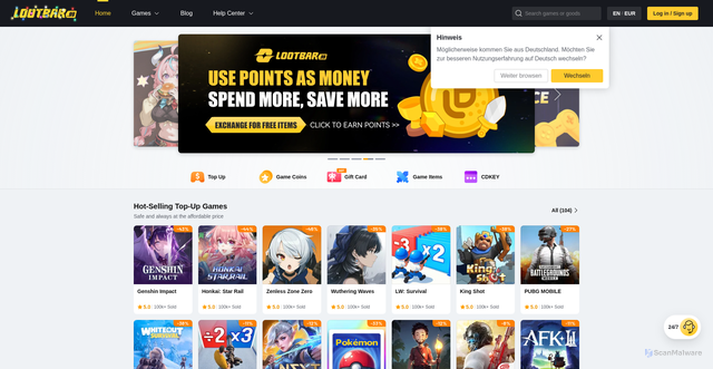 Security scan screenshot of https://lootbar.gg