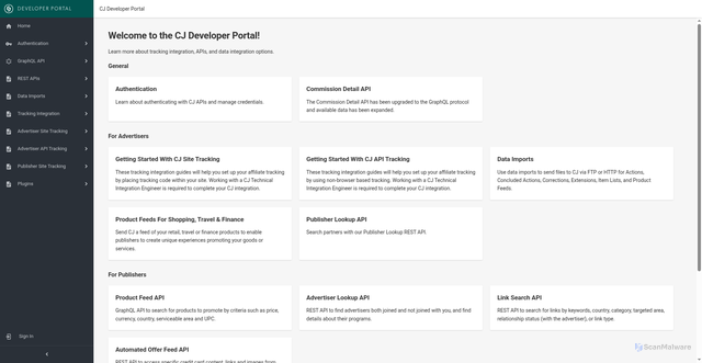 Security scan screenshot of https://developers.cj.com/