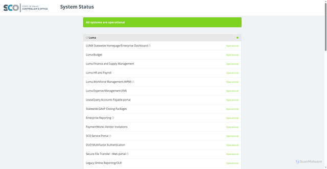 Security scan screenshot of https://status.sco.idaho.gov