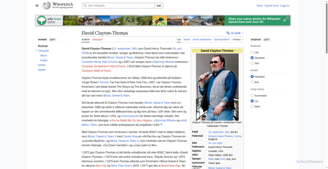Security scan screenshot of https://nn.wikipedia.org/wiki/David_Clayton-Thomas