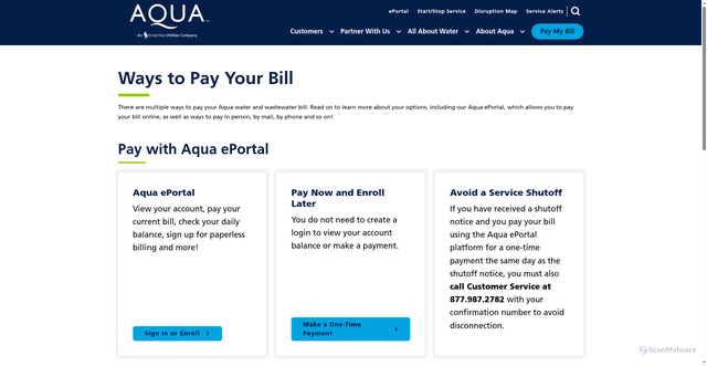 Security scan screenshot of https://www.aquawater.com/ways-pay-your-bill