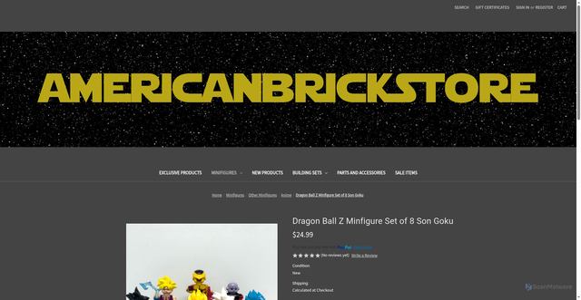 Security scan screenshot of https://americanbrickstore.com/dragon-ball-z-minfigure-set-of-8-son-goku/