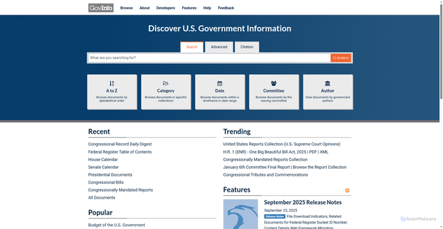 Security scan screenshot of https://www.govinfo.gov/