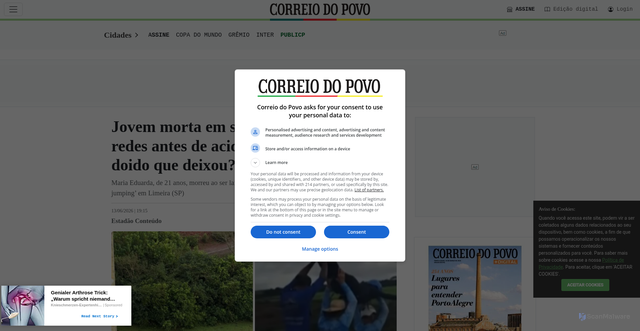 Security scan screenshot of https://www.correiodopovo.com.br/not%C3%ADcias/cidades/jovem-morta-em-salto-fez-publicacao-nas-redes-antes-de-acidente-quem-foi-o-doido-que-deixou-1.1722027