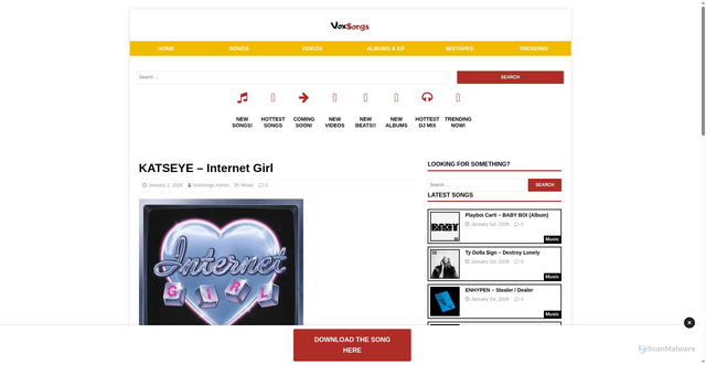 Security scan screenshot of https://www.voxsongs.com/katseye-internet-girl/