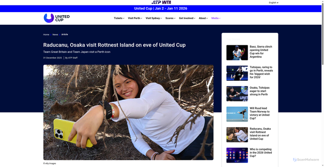 Security scan screenshot of https://www.unitedcup.com/en/media/news/raducanu-osaka-visit-rottnest-island-united-cup-2026