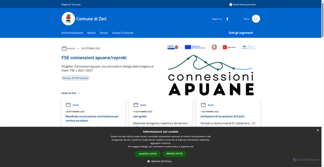 Security scan screenshot of https://www.comune.zeri.ms.it/it