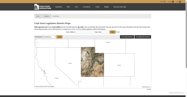Security scan screenshot of https://le.utah.gov/GIS/findDistrict.jsp