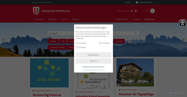 Security scan screenshot of https://www.comune.velturno.bz.it/de