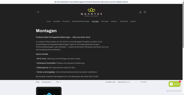 Security scan screenshot of https://quantusonline.shop/collections/montagen