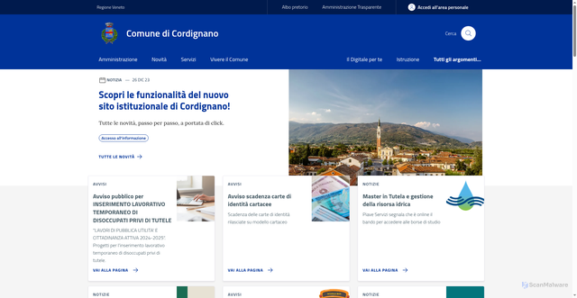 Security scan screenshot of https://www.comune.cordignano.tv.it/