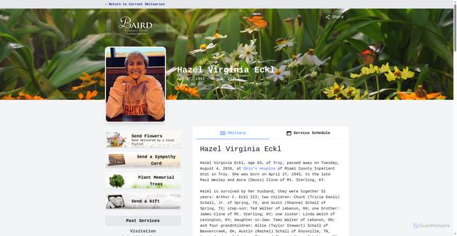 Security scan screenshot of https://www.bairdfuneralhome.com/obituaries/hazel-eckl