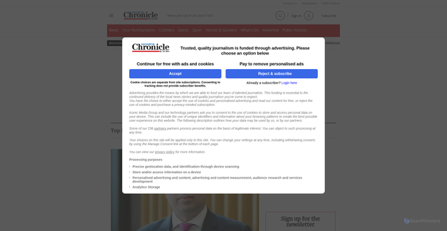Security scan screenshot of https://www.northamptonchron.co.uk