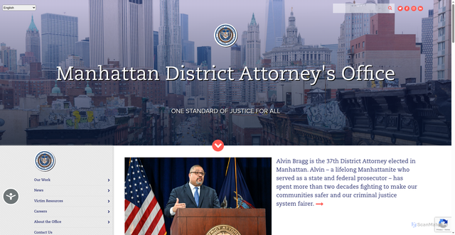 Security scan screenshot of https://manhattanda.org/