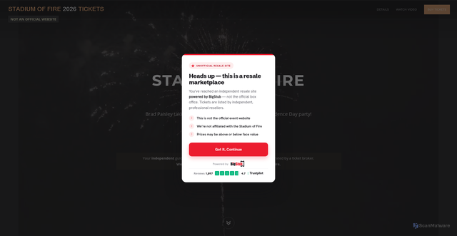 Security scan screenshot of https://www.provofireworks2026.com/