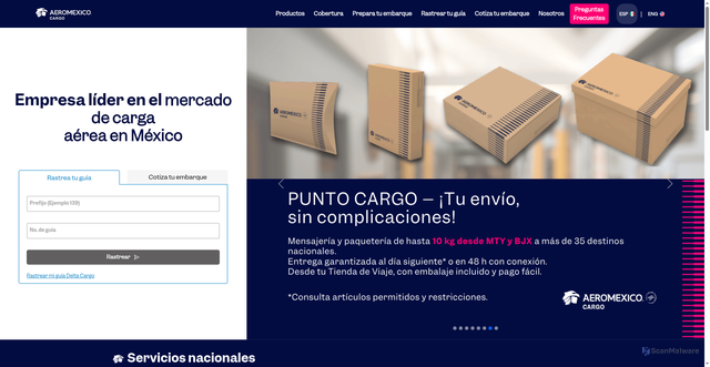 Security scan screenshot of https://amcargo.aeromexico.com/