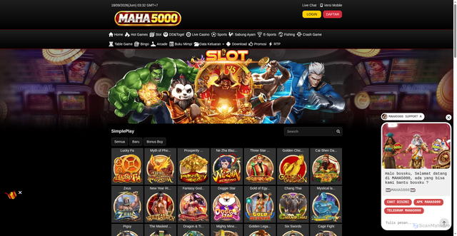 Security scan screenshot of https://unduhapkmaha5000.com/desktop/game/slot/simpleplay