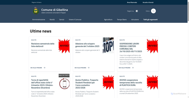 Security scan screenshot of https://www.comune.gibellina.tp.it/