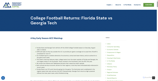 Security scan screenshot of https://piedmontcrescentcapital.com/college-football-returns-florida-state-vs-georgia-tech/