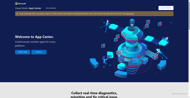 Security scan screenshot of https://appcenter.ms