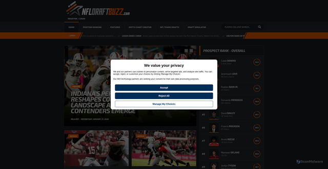 Security scan screenshot of https://www.nfldraftbuzz.com
