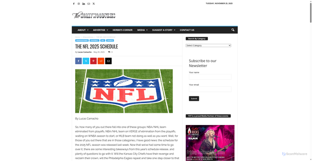 Security scan screenshot of https://hollywoodtimes.net/the-nfl-2025-schedule/