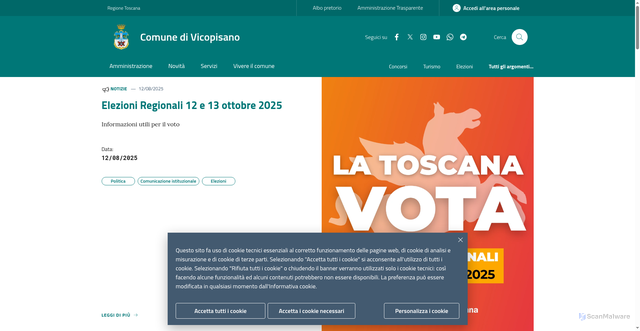 Security scan screenshot of https://www.comune.vicopisano.pi.it/