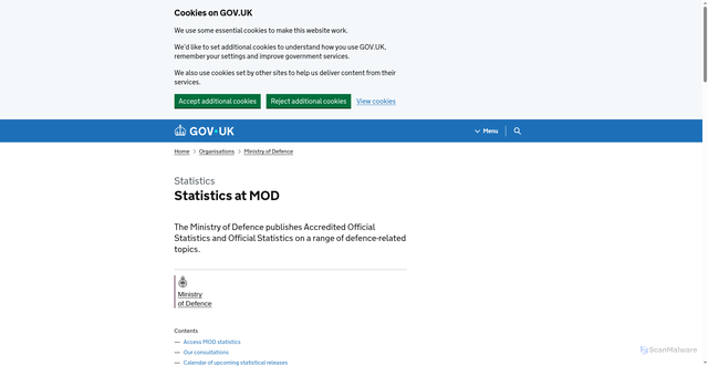 Security scan screenshot of https://www.gov.uk/government/organisations/ministry-of-defence/about/statistics