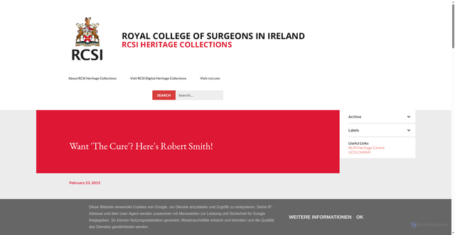 Security scan screenshot of https://rcsiheritage.blogspot.com/2015/02/want-cure-heres-robert-smith.html