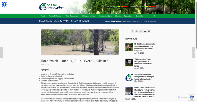 Security scan screenshot of https://www.scrca.on.ca/flood-watch-june-14-2019-event-9-bulletin-3/