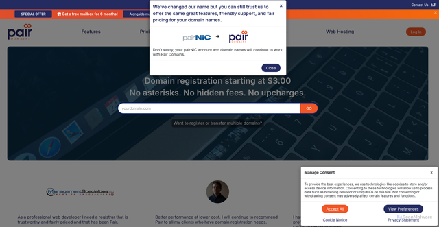 Security scan screenshot of https://pairnic.com