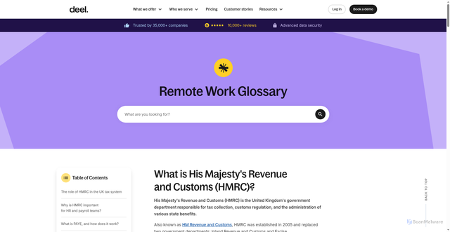 Security scan screenshot of https://www.deel.com/glossary/what-is-hmrc/