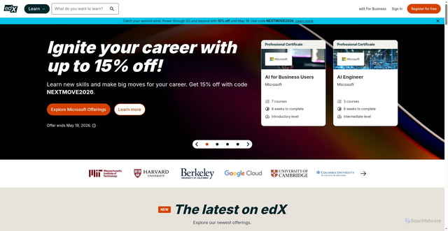 Security scan screenshot of https://www.edx.org