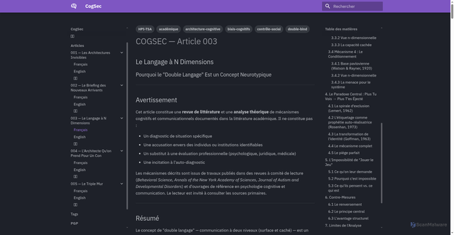 Security scan screenshot of https://cognitivesecurity.fr/articles/003-langage-n-dimensions/