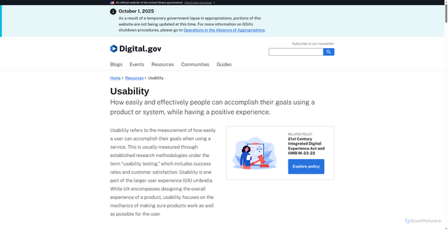 Security scan screenshot of https://digital.gov/topics/usability/